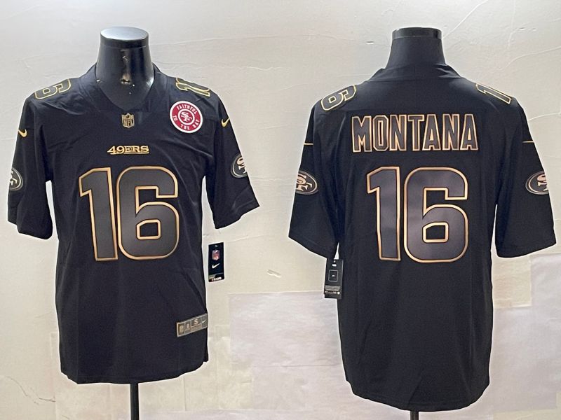 Men San Francisco 49ers #16 Montana Black Gold 2024 Nike Limited NFL Jersey style 01083